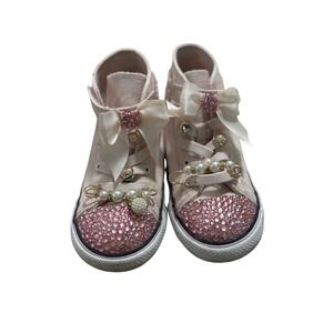 Converse Chuck Taylor All Star Custom Pink Rhinestone Pearl toddlerShoes Size 10